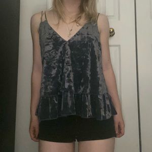 Blue/gray crushed velvet layered cami